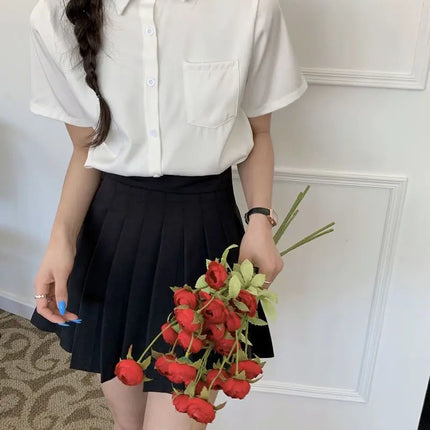 Summer White Loose Fit Shirt American Versatile Salt Series All-Match Pure Color Simple Slimming Student Top Women's Fashion
