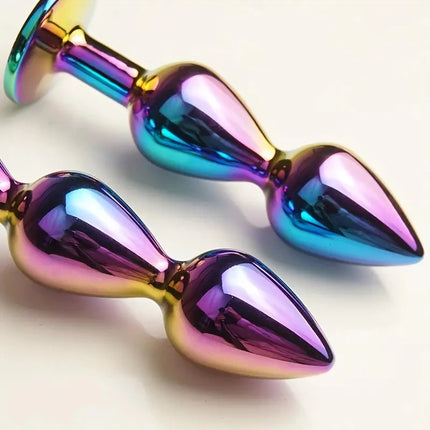 Rainbow Metal Butt Plug With Jewel, Beaded Anal Plugs Sex Toys G-Spot Dildo Prostate Massager, Analplug Buttplug