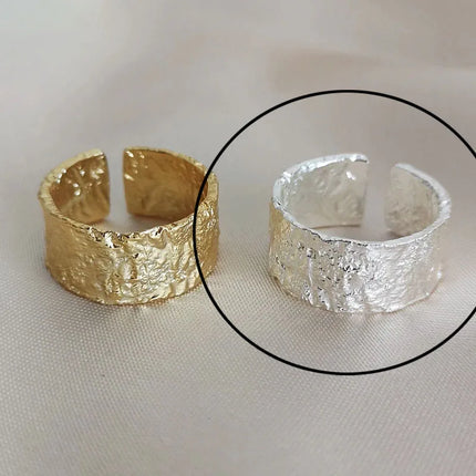 925 Sterling Silver Rings For Women Hollow Out Gold Color Temperament Personality Fashion Female Trendy Resizable Opening Rings