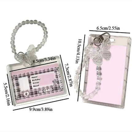 Crystal Butterfly 3 Inch Acrylic Card Holder Photocards Display Credit ID Bank Card Protective Case Keychain Pendant Fashion