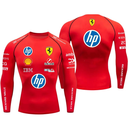 2026 Ferrari Men's Tight T-shirt, Hamilton 44, Outdoor Sports, Racing, Fast Drying, Charles Leclerc 16, Elastic, Long Sleeved