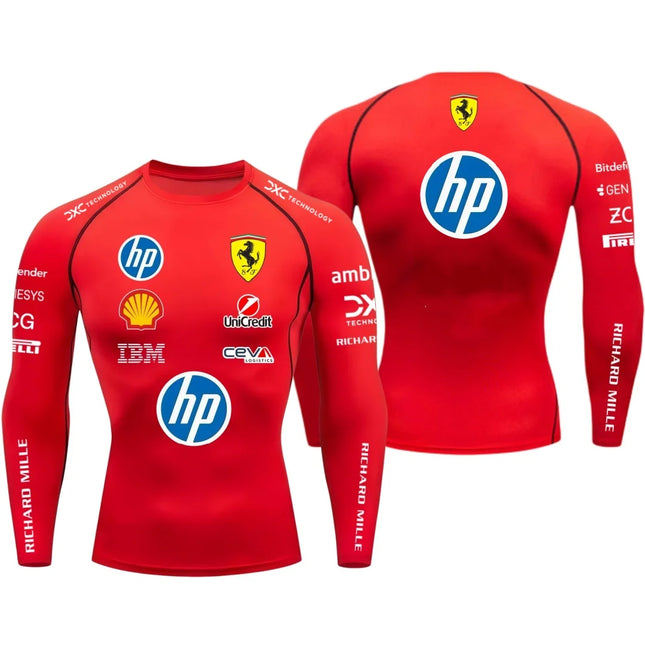 2026 Ferrari Men's Tight T-shirt, Hamilton 44, Outdoor Sports, Racing, Fast Drying, Charles Leclerc 16, Elastic, Long Sleeved