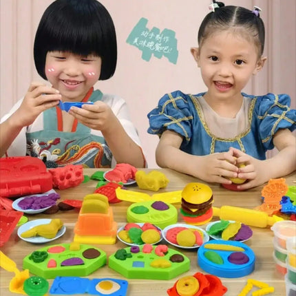 Children's Day Best Gift 3-in-1 Color Dough Kitchen Set for Kids 3-8, 24 Colors with Ice Cream/Noodle/Hamburger Makers, Food Modeling Pretend Play Toy fo