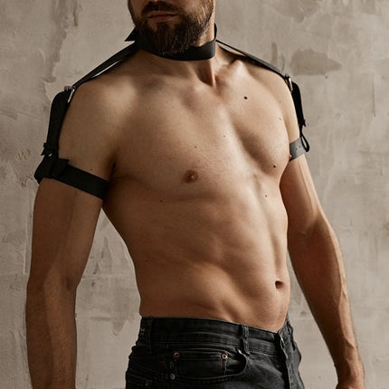 Goth Bdsm Neck Bondage PU Leather Harness Sexy Men Gay Bdsm Belt Erotic Costume Collar Fetish Wear Club Party Sex Accessories