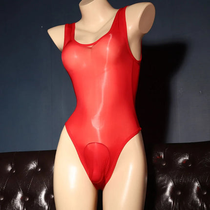 1pc Mens Sexy Lingerie Oil Shiny Swimsuit Leotard Transparent Bodysuit Sports Fitness Jumpsuit Tank Tops Solid Color