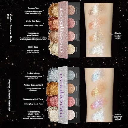 Moondust 4-Color Glitter Eyeshadow Palette, Long-Lasting Shiny Pigments for Party & Daily Shimmery Sparkle Eye Shadow Set