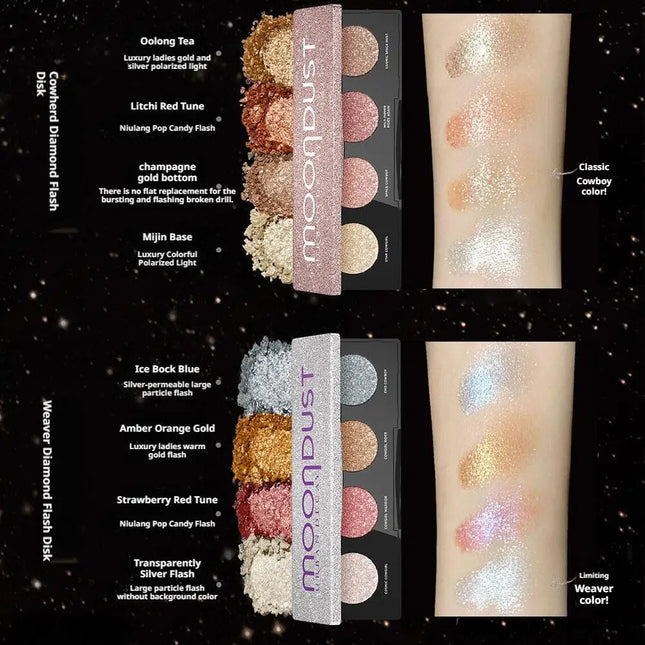 Moondust 4-Color Glitter Eyeshadow Palette, Long-Lasting Shiny Pigments for Party & Daily Shimmery Sparkle Eye Shadow Set