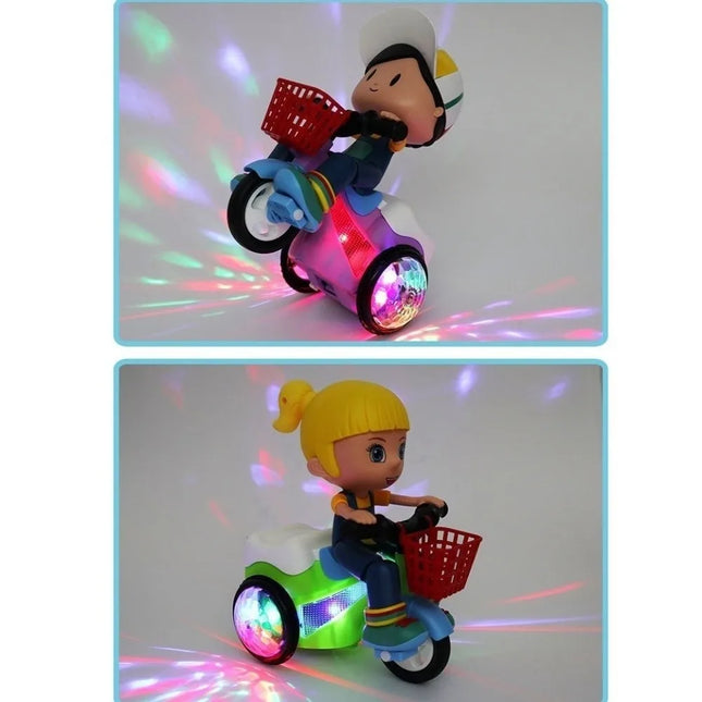 Music Function Electric Tricycle Toy Colorful Light Interactive Stunt Performance Tricycle Luminous Lights 360 Degree Rotate