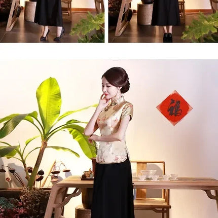 Elegant Ethnic Style Streetwear Cheongsam Qipao Tees Fashion Clothes Tshirts Vintage Shirts for Women Y2k Tops Women Clothing