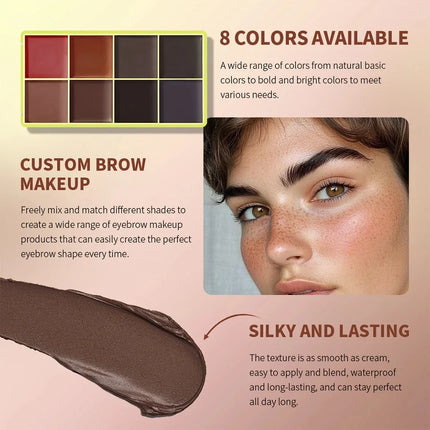  8-Color Eyebrow Cream Blush Curve Case Cream Cosmetics Palette Matte Shimmer Finishes Shadow Tones Long-Lasting Cosmetics