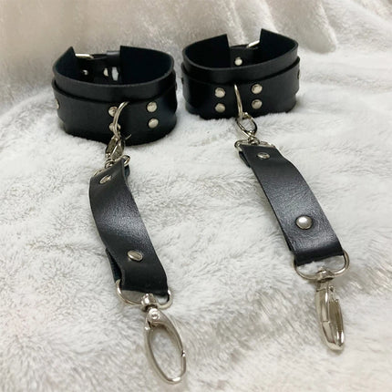 Erotic Adult PU Leather Harness Lingerie Bondage Gear Adjustable Handcuffs Ankle Cuffs OpenLeg Restraint SM Sexbodysuit Sex Shop