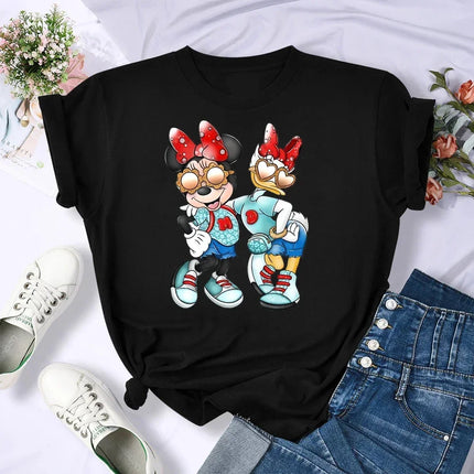 Family Vacation T Shirt Kawaii Mickey Minnie Donald Duck Daisy Print Fashion Clothes Casual Women T-shirt Camiseta Mujer