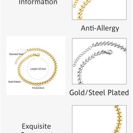 LUXUSTEEL Fashion Stainless Steel Anklets For Women Girls Boho Golden Color Leaf Arrow Ankle Bracelet Ocean Beach Foot Jewelry