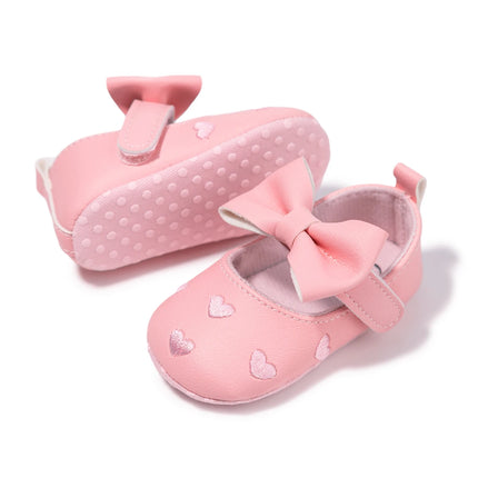 Meckior Baby Shoes Classic Dress Cute Bow-knot Heart Anti-slip Soft Sole First Walkers Infant Baby Girls Toddler Shoes 0-18m