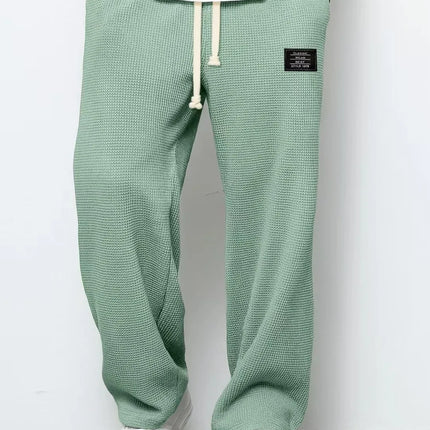 Men's spring-autumn trendy brand loose-fitting stretchy straight-leg sweatpants. Waffle fabric. Micro-bouncy sporty casual pants