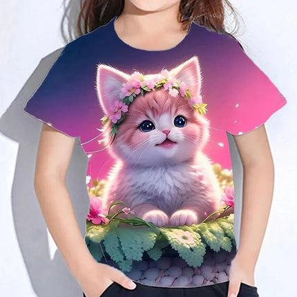 Children's Clothes 3d Print Kawaii Cat Pattern T Shirts Short Sleeve Tops 2024 Kids Clothing Girls Boys Clothes 2 To 8 Years