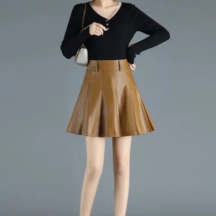Woman Skirts Elegant Plus Size New Fashion Korean Style Genuine Real Leather Skirts High Waist Mini Skirt Womens Sexy Skirt