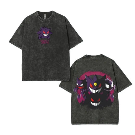 Pokemon Gengar T Shirt Men 2026 Summer Vintage Acid Wash Oversized Tee Japanese Anime Streetwear Hip Hop Harajuku Y2k