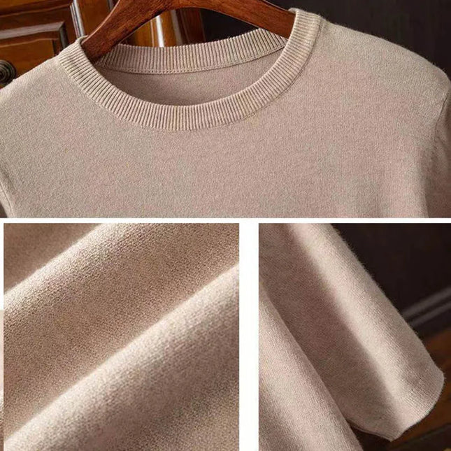 High Quality Oversized Cashmere Knitted O-neck T-shirt for Men Short Sleeve Tee Solid Color Trend Leisure Gray White Black Blue