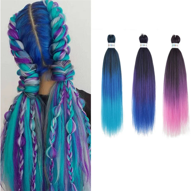 26" Colorful Hot Selling Jumbo Easy Braiding Hair Ombre Rainbow Braiding Cosplay Hair Synthetic Pre-Stretched Braids Wigs