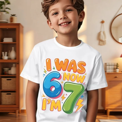 67 Meme T-Shirt for Kids 6-7 Years Old Birthday Party Gifts Summer Short Sleeve Tees Crew Neck Graphic Y2k Children's Clothing