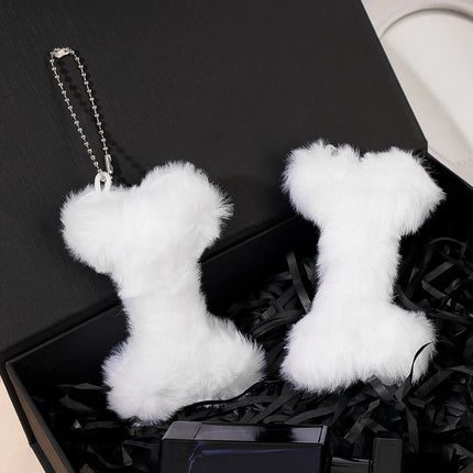 New Cute Dog Bone Pendant Key Ring Plush Keychain Soft Stuffed Keyrings for Boy Girl for Bag Decorations Student Accessories
