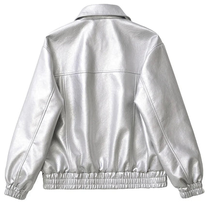 Ailegogo Streetwear Women Retro Loose Short Pu Faux Leather Jacket Spring Autumn Female Zipper Coat Vintage Moto Biker Outwear
