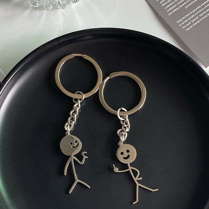 Funny Matchstick Men Keychain Middle Finger Heart to Heart Car Bag Pendant Key Ring Jewelry Couple Friend Gifts Wholesale бре