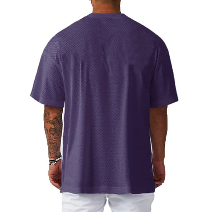 Oversize Loose Short Sleeve Sport T-Shirts Dropped Shoulders Gym Fitness Bodybuilding Shirt Mesh Breathable Quick Dry Men's Tees