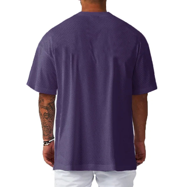 Oversize Loose Short Sleeve Sport T-Shirts Dropped Shoulders Gym Fitness Bodybuilding Shirt Mesh Breathable Quick Dry Men's Tees