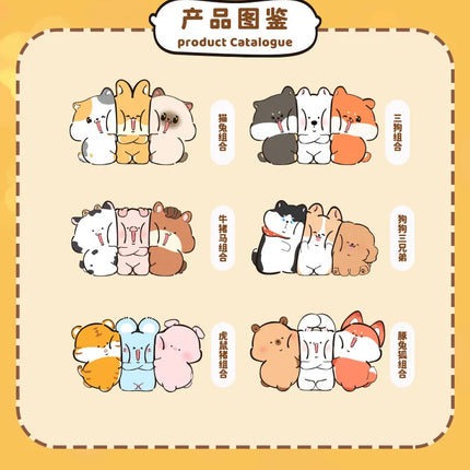 3Pcs Cartoon Rabbit Holding Fox Hug Puppy Keychain Magnetic Snap Animal Keys Chain Sets for Couple Friends Gift Keyring