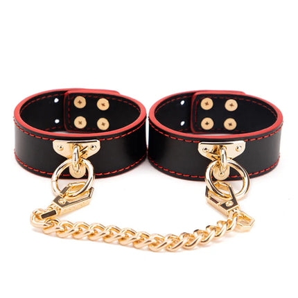  Genuine Leather BDSM Restraint Kit with Adjustable Collar Handcuffs Blindfold Intimate Couple Toys Set 