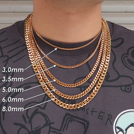 10 Pieces Stainless Steel Cuban Link Necklace for Men or Women Tarnish Free Gold Color Curb Necklace Choker Jewelry Gift