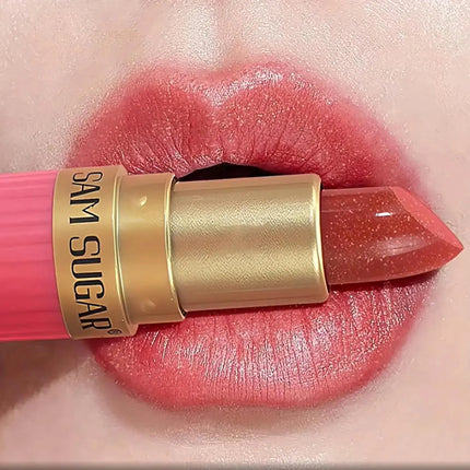 Coral Pearlescent Lipstick - Waterproof, Long-Lasting Shimmer Gloss with Golden Cap, Non-Sticky Formula, Easy Application