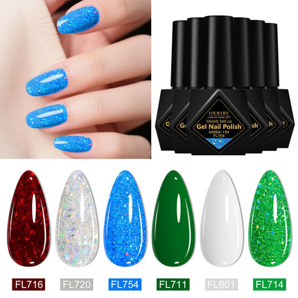 6pcs 10ml Gel Nail Polish Set Red Sparkling Glitter Semi Permanent Soak Off UV Gel Varnish For Christmas Nails Nail Supplies DIY