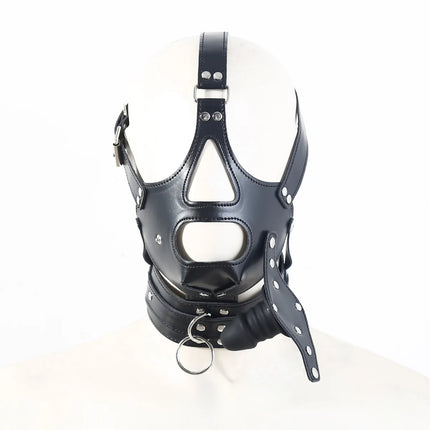 BDSM PU Leather Head Harness Hood Mask with Silicone Dildo Mouth Gag Slave Bondage Role Play Adult Sex Toy Fetish Gear Tools