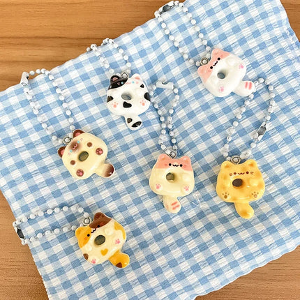 Cartoon Cute Donut Cat Pendant Keychain Phone Lanyard Charm Strap Bag Charm Animal Pendant for Student Backpack Bag Charm Gift