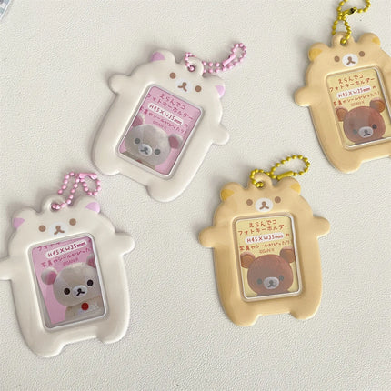 Japanese Style Kawaii Cartoon Bear  Photo Card Holder Keyring Cute Bear K-Pop Idol Keychain For 2 Inch Photo School License Case
