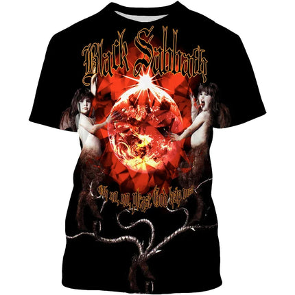 Summer novelty, trendy men's t-shirt with 3D black Sabbath print, casual hip hop shorts, short sleeve