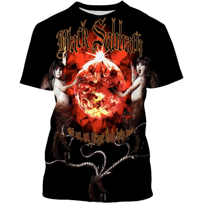 Summer novelty, trendy men's t-shirt with 3D black Sabbath print, casual hip hop shorts, short sleeve