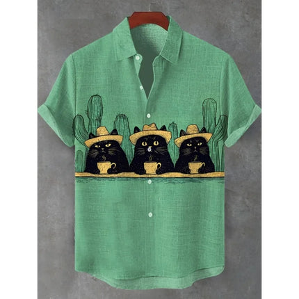 3D Printed Fun Cat Fish Hawaiian Shirt for Men Cute Animals Pattern Aloha Shirts Summer Short Sleeve Tops Street Casual Blouse