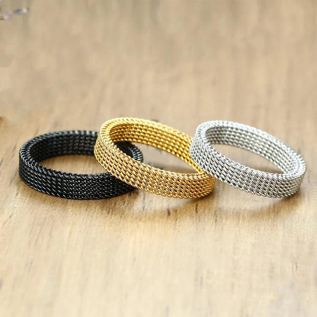 2025 Fashion New Men's Modern Stainless Steel Mesh Band Ring 4mm 8mm Wide for Men Women Retro Jewelry Gift Wholesale