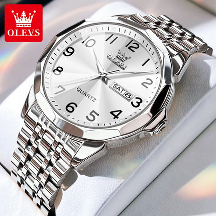 OLEVS Original Waterproof Men's Watches Digital Mirror Quartz Watch for Man Luminous Stainless Steel Wristwatch Male Date Week