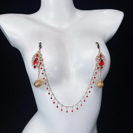 Sexy Ruby Bell Nipple Clip All-in-One Erotic Nipple Chains 5 Sizes of Butt Plugs Breast Stimulation Sexy Accessories SM Sex Toy