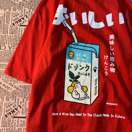 Cute Japanese Cat Print Oversized T-shirt Women Men Short Sleeve Loose Casual Tee Shirt Streetwear Tops Harajuku Clothing