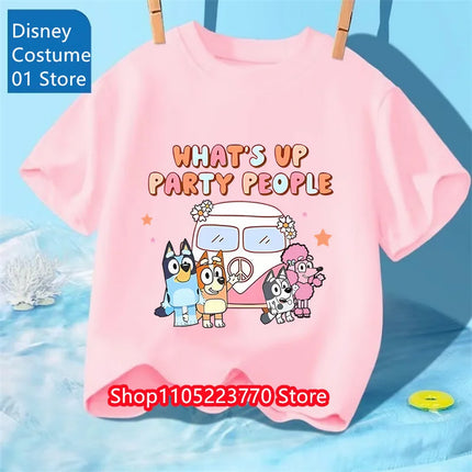 Autumn Winter Bluey Short Sleeve T-Shirt Kids Printed Top Soft Cartoon Tee Comfortable for Boys Girls