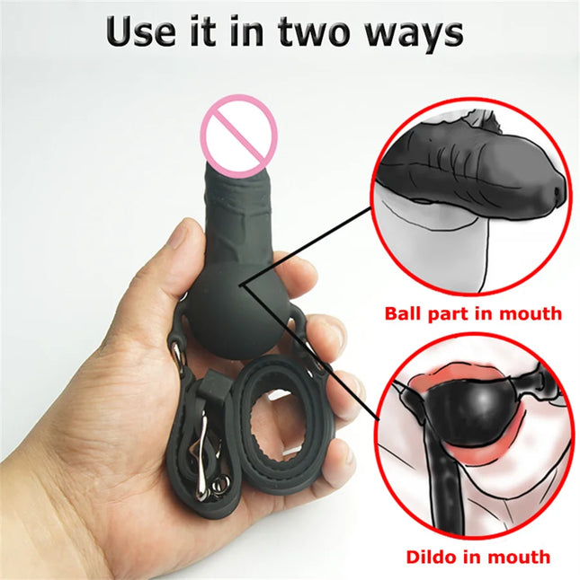 BDSM Bondage Dildo Fetish Double Ended Gagging Mouth Sex Toys For Couples Medical Silicone Adult Game Open Mouth Oral Dildo Gag