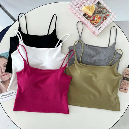 New Women's Tank Tops: Sexy Hollow Back Camisole with Chest Pad, Summer Basic Elastic Tank Top, One-Piece Vest, Casual Short Crop Tops