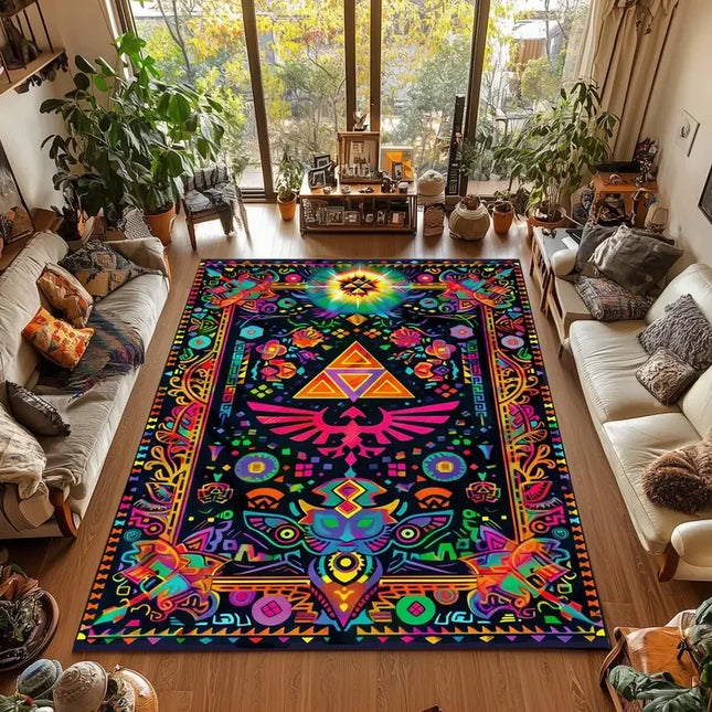 VIKAMA Gaming Rug Non-slip Zelda Triforce Mat for Game Room Home Decor