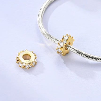 Gold Series DIY Charms Bead Original 925 Sterling Silver Inlaid Zirconium Sun Leopard Pendants Fit Bracelet Jewelry Gift Marking